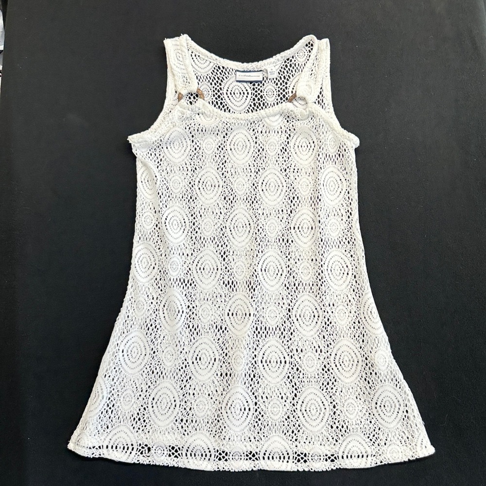 Croft & Barrow White Crochet Swim Cover Up Top Sleeveless Medallion Knit Small